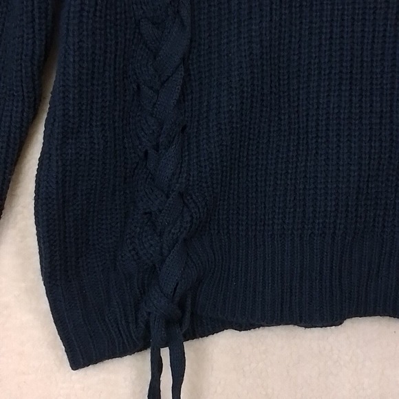Lane Bryant Chunky Knit Sweater Size 14/16 in Navy w Hem Ties - Picture 6 of 11